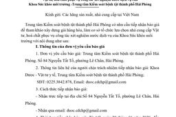 208/TM-KSBT Thư mời báo giá Vật tư, hoá chất phục vụ công tác xét nghiệm nước dịch vụ của khoa SKMT