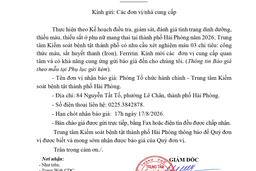 1932 Thư mời báo giá dịch vụ Xet nghiệm phục vụ đợt điều tra, giám sát, đánh gia tình trạng dinh dưỡng, thiếu máu, thiếu sắt ở phụ nữ có thai tại TP Hải Phòng 2026